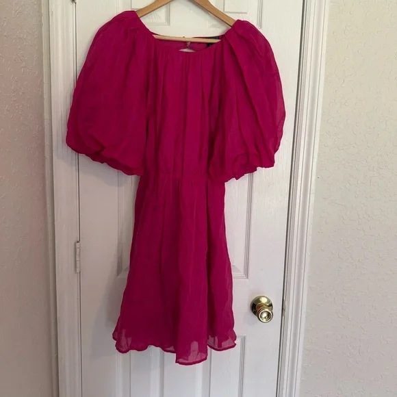 Banana Republic Ramie Open-Back Puff Sleeve Dress sz XS 100% Cotton - Picture 3 of 13